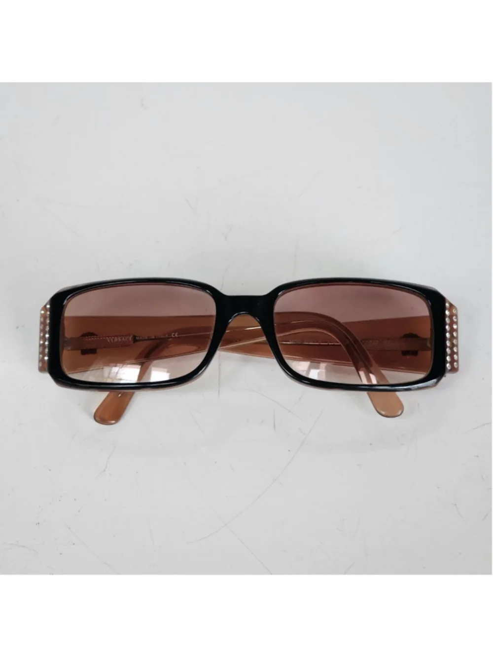 VERSACE Women's Brown Rectangle Tortoiseshell Sunglasses With‎ Crystals